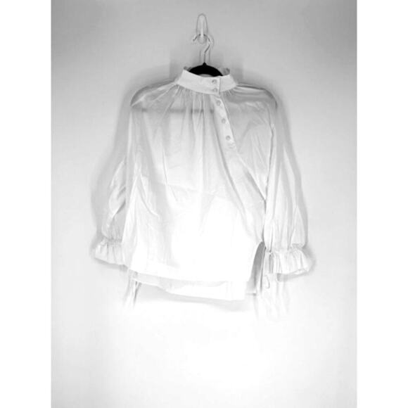 Harshman “Bianca” Ruched Button-Front Band Collar Blouse in White – NWT – XS - Picture 2 of 11